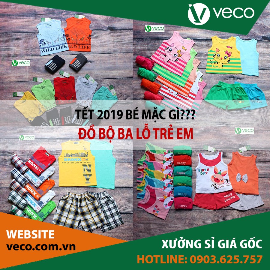 Tết 2019 bé mặc gì? Đồ bộ ba lỗ Veco
